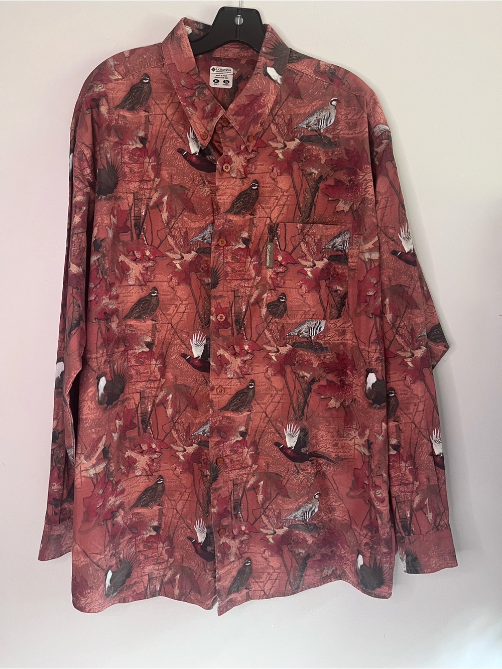 Columbia PHG Pro Hunting Gear Rust Wildlife Print Botton Down Shirt Jacket